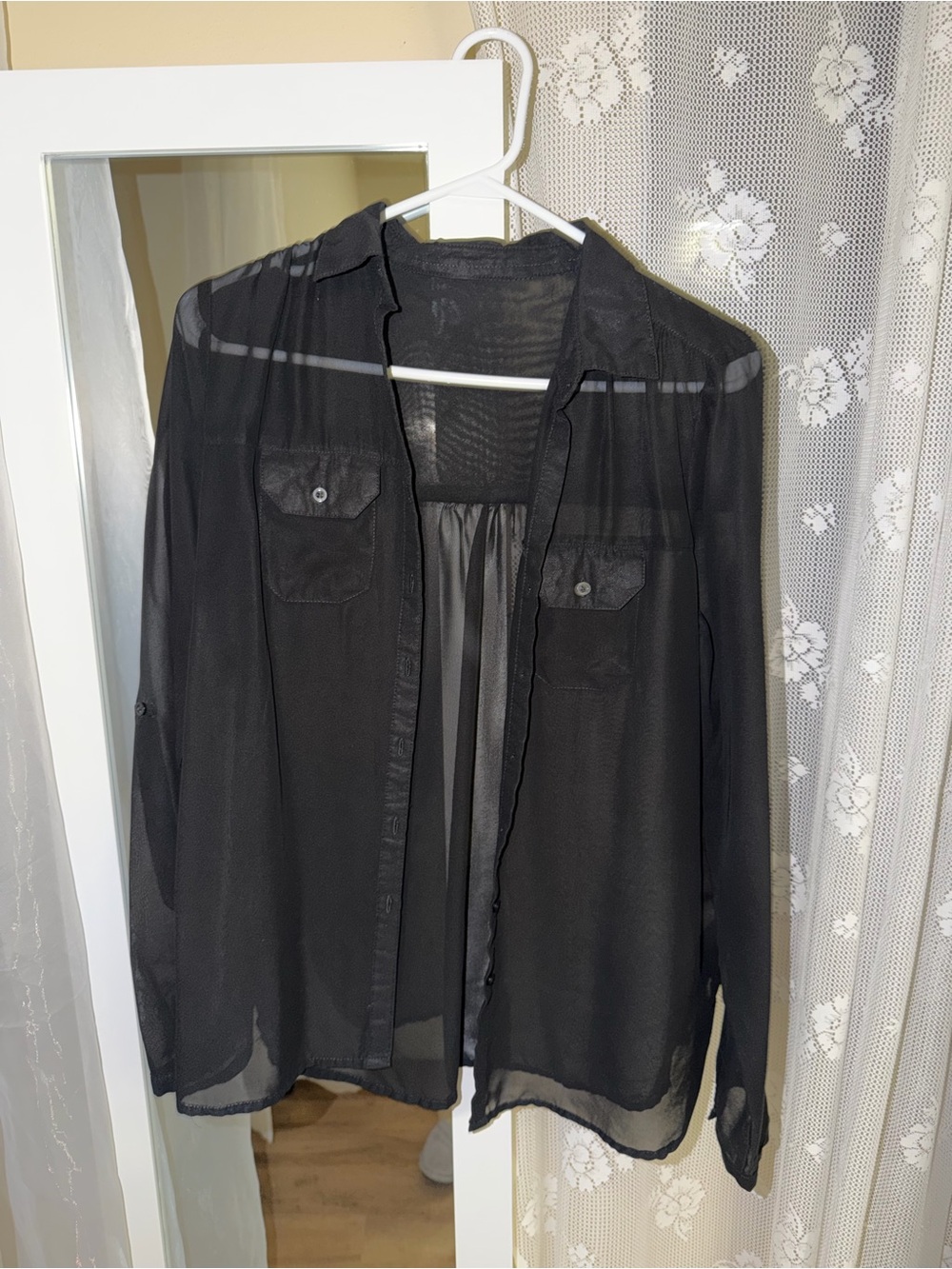 Black Sheer Long-Sleeve Men's Shirt - Lightweight Button-Up